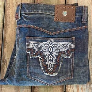 Antik 42 x 33 Western Men’s Jeans, Embroidery, Logo Contrast Stitch Straight Leg